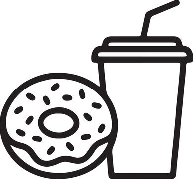 Donut and drink cup minimal outline icon with beverage fastfood junkfood