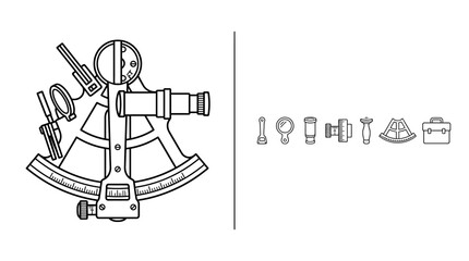 Obraz premium Nautical Sextant Tool Icon Set