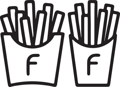 Two boxes of french fries minimal line icons with fastfood junkfood container