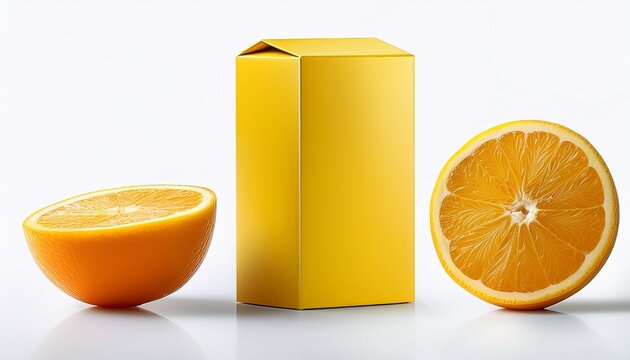 Yellow Orange Juice Carton Box Mockup Isolated On White Background For Branding And Packaging Design