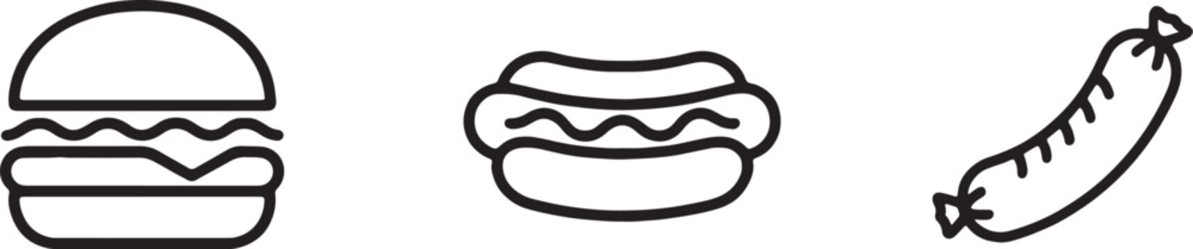 Hamburger hot dog and sausage minimal icons with hamburger fastfood junkfood