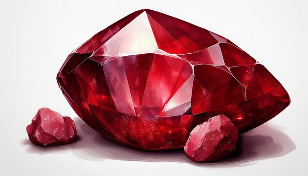 Ruby White Background Red Ruby Stone Isolated Generative Ai