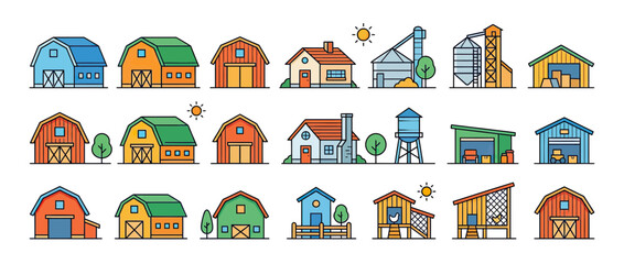 Farm Buildings and Silos Collection, Flat Design © heru