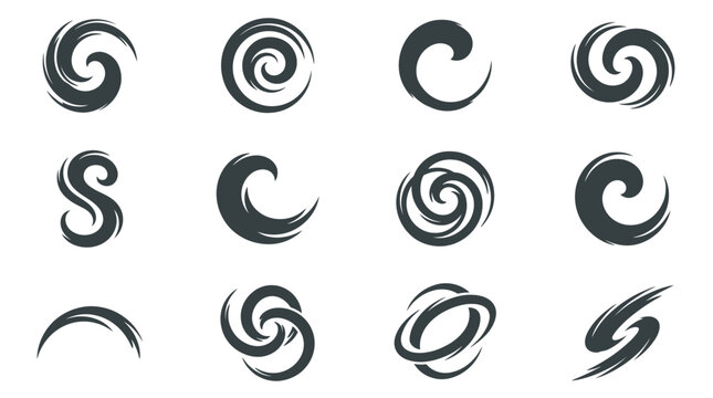 Abstract spiral swirl and dynamic motion logo symbols.