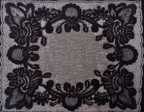 ornate square black lace doily with floral corners and dotted mesh center vintage gothic textile background.jpg