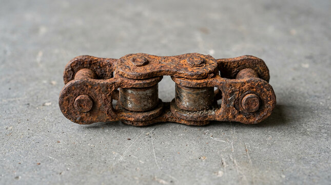 Heavily rusted industrial roller chain link