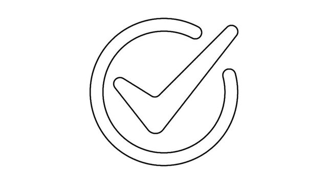 Continuous line drawing of check mark symbol animation isolated on white background showing completion of task or success process for business projects and educational goals in minimalist style.