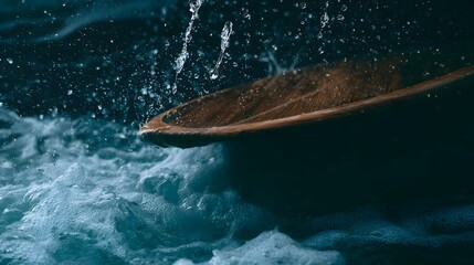 Fototapeta premium Vintage surfboard rides turquoise wave a moody cinematic portrait of classic ocean energy and timeless coastal adventure
