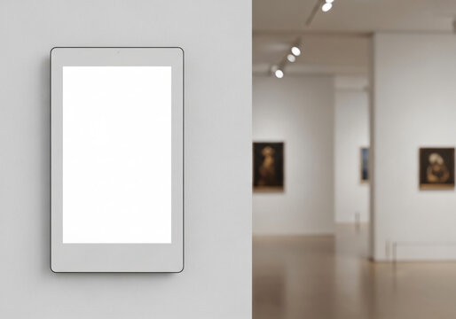 Blank vertical frame mockup on gallery wall with blurred background