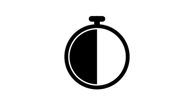 Timer Icon Animation countdown chronometer symbol isolated in black and white background. simple stopwatch animated sign