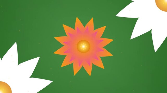 Green, Orange, White Bird and Flower on Green Screen Background Horizontal 16-9