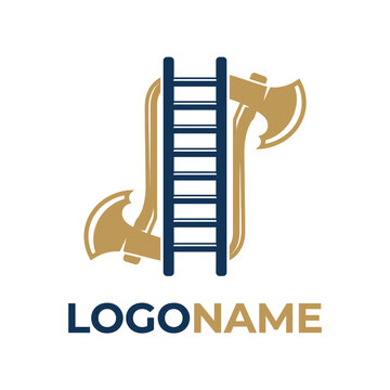 Ladder and double axe logotype for construction or carpentry.