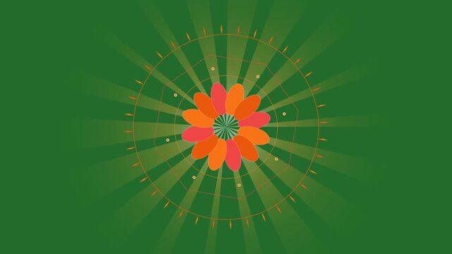Red, Green, Orange Flower on Green Screen Background Horizontal 16-9