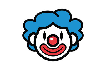 Naklejka premium Clown Face Vector Icon with Blue Hair and Red Nose
