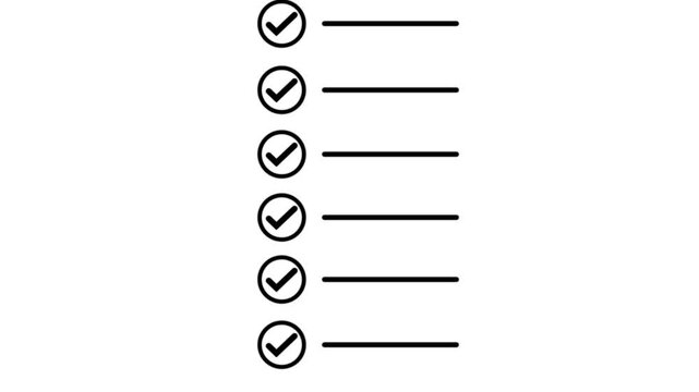 Animated checklist with checkmarks appearing on lines, minimalist task list motion for business productivity and project management