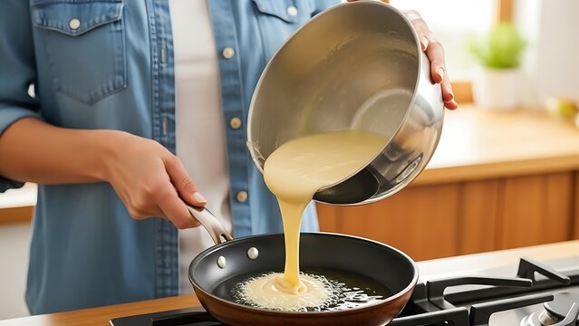 Young chef preparing dough in restaurant kitchen.