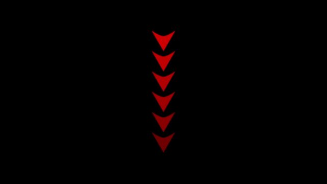 Animated red downward arrows motion loop on black background, direction