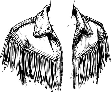 fringe leather jacket illustration with detailed stitching and zipper front design