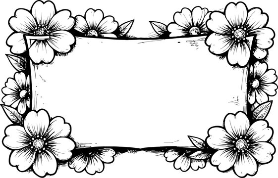Decorative floral frame with blooming flowers and blank space for text or design elements