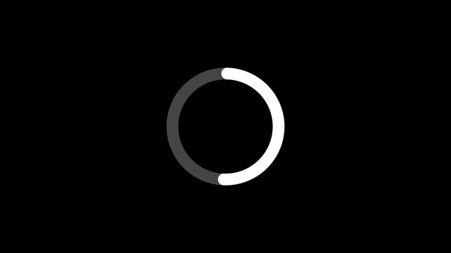 Minimalist circular loading spinner animation on black background, for ui ux, progress buffering circle