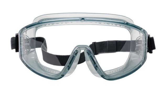 Isolated transparent plastic safety goggles for eye protection, professional personal protective equipment