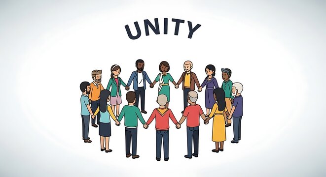 Diverse group of people standing together in unity concept.