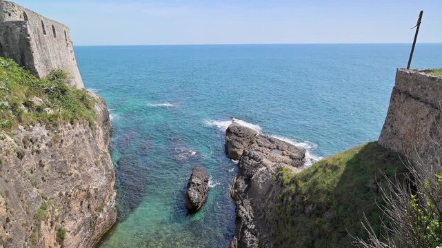 Scenic view of the Ulcinj city walls and the Adriatic sea in Montenegro