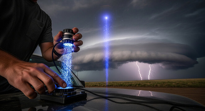 Electric Spark Against Stormy Sky