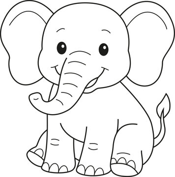 mignon &eacute;l&eacute;phant de dessin anim&eacute;, contour dessin&eacute; &agrave; la main, illustration style gribouillage, page &agrave; colorier pour enfants