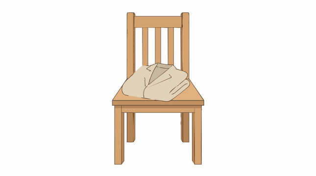 Simple illustration of a beige jacket folded on a wooden chair