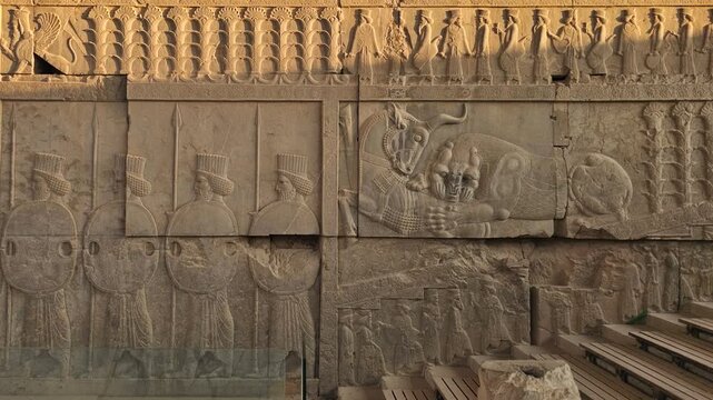 4k Cinematic close up of Achaemenid carvings in Persepolis