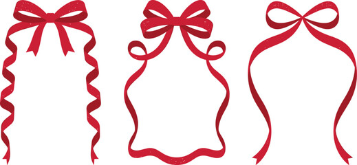 Beautiful Christmas satin bow elements with decorative borders perfect for wedding invitations gift wrapping and seasonal greetings. © Mursalin