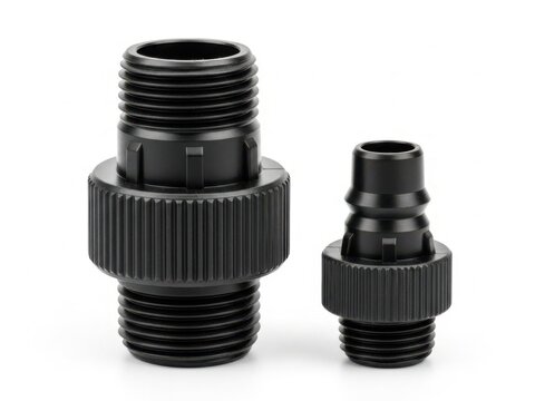 Black plastic hose connector and adapter set for garden watering