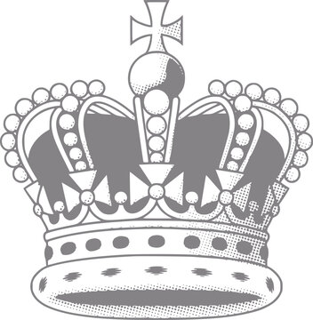 Monocromo detallado de una corona real con un remate de cruz e intrincados detalles similares a perlas