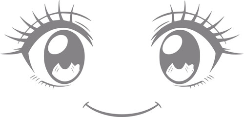 Minimalista de una linda cara estilo anime con grandes ojos expresivos y una suave boca sonriente