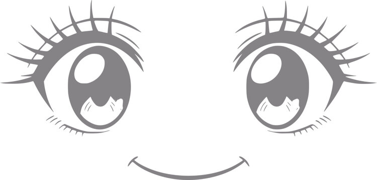 Minimalista de una linda cara estilo anime con grandes ojos expresivos y una suave boca sonriente