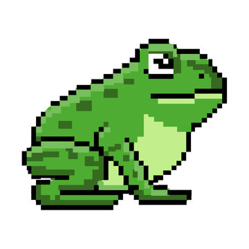 Green pixel frog character, retro platform game sprite 8-bit design