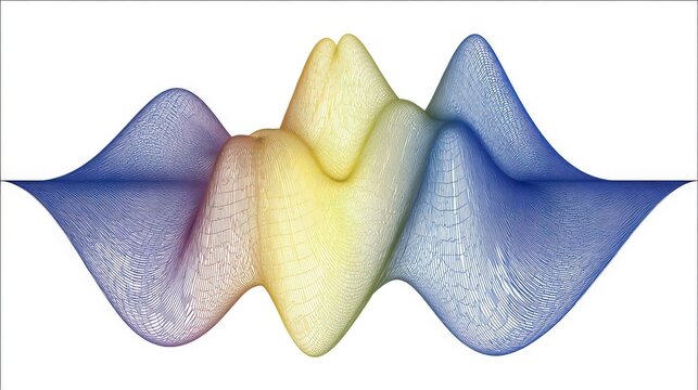 Colorful 3D Mathematical Surface Plot With Mesh Grid Blue Yellow Gradient Visualization
