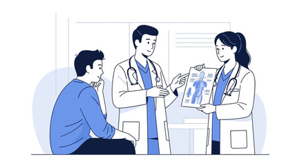 Obraz premium Doctors explaining medical scan to patient, healthcare consultation, clinic visit