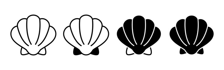 Set of Four Scallop Shell Icons Summer Theme. © drawnbybert