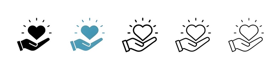 Empathy Vector icon Set. Courtesy Heart Hand Vector symbol for Ui Designs. Thin line customizable illustration. Contour symbol. Vector isolated outline drawing. Editable stroke