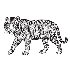 Obraz premium Ornate Tribal Pattern Tiger Line Art Vector Illustration