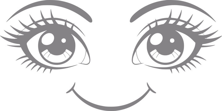 Un dise&ntilde;o estilizado de una cara feliz con grandes ojos de estilo anime y una boca sonriente