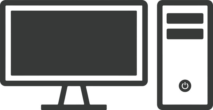 Desktop computer icon, vector illustration of a pc monitor and tower case