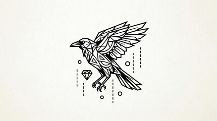 Obraz premium Geometric raven bird line art illustration with diamond accent.