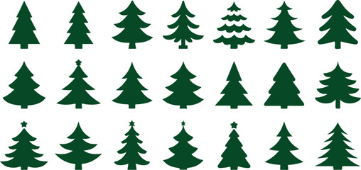 Fototapeta premium Assortment of green Christmas trees, evergreen festive foliage, holiday symbol, winter decoration, pine tree shapes, New Year celebration, seasonal adornment.