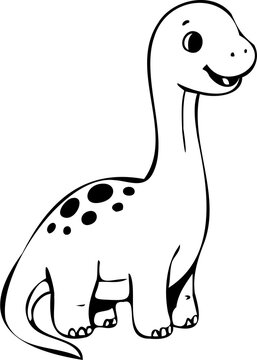 Hand drawn cute baby brontosaurus dinosaur illustration for children coloring book