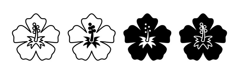 Hibiscus Flower Icon Set Tropical Summer Floral Symbols. © drawnbybert