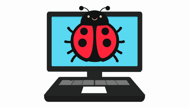 Laptop computer with a red ladybug icon on the monitor screen
