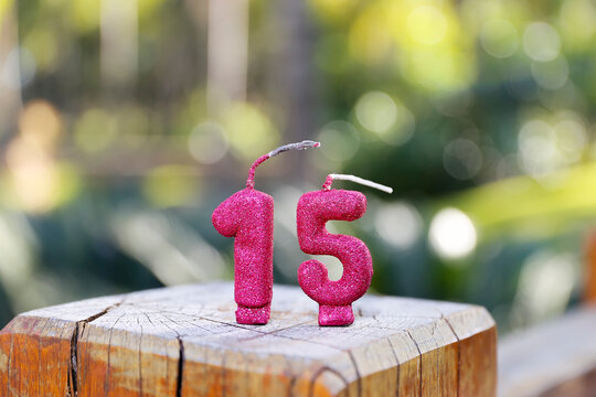 Pink glitter number candles for fifteen years birthday cake topper celebration decor